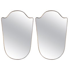Pair of 1950s Italian Brass Framed Wall Mirrors