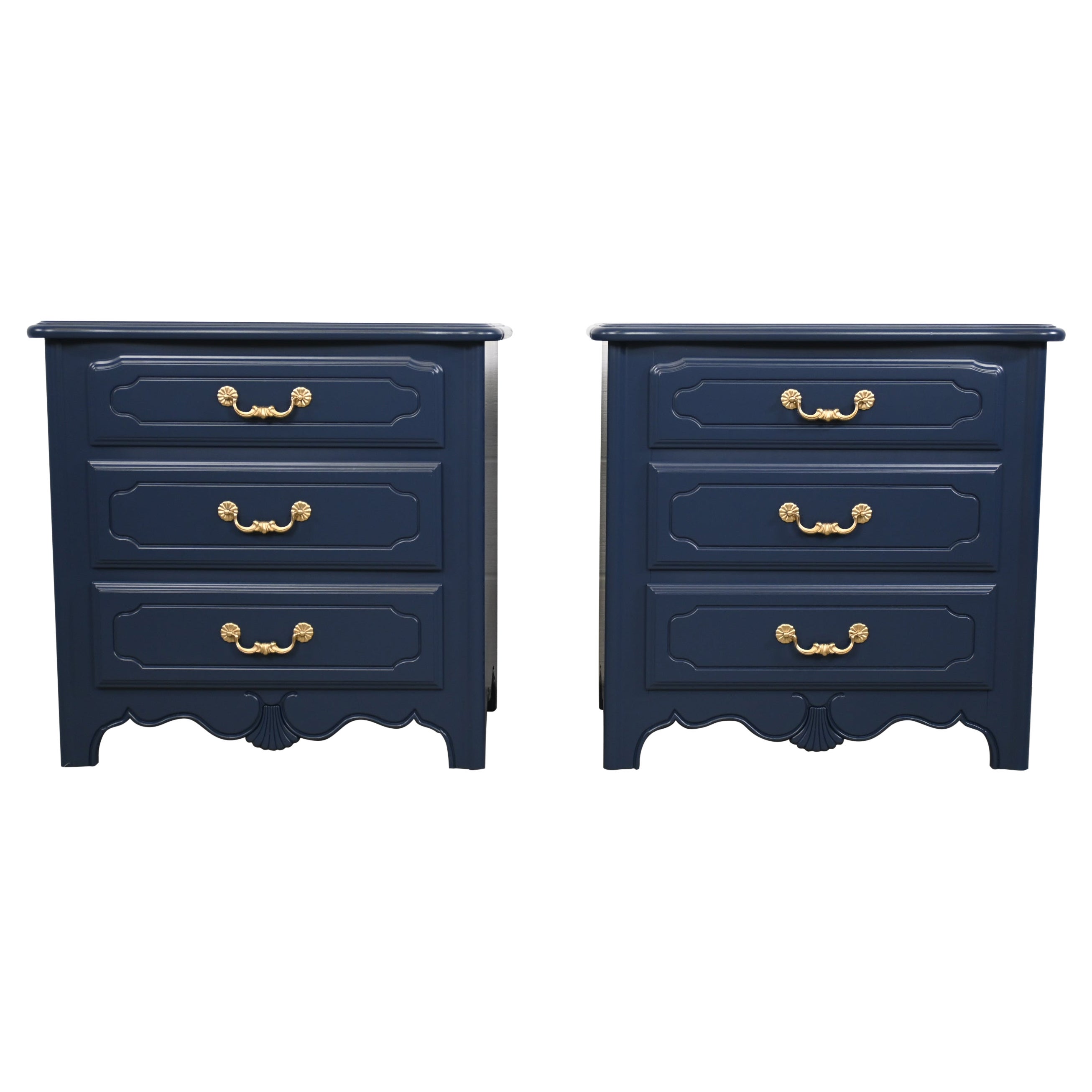 Ethan Allen French Country Navy Nightstands - a Pair