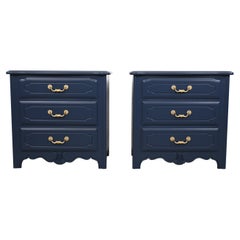 Retro Ethan Allen French Country Navy Nightstands - a Pair