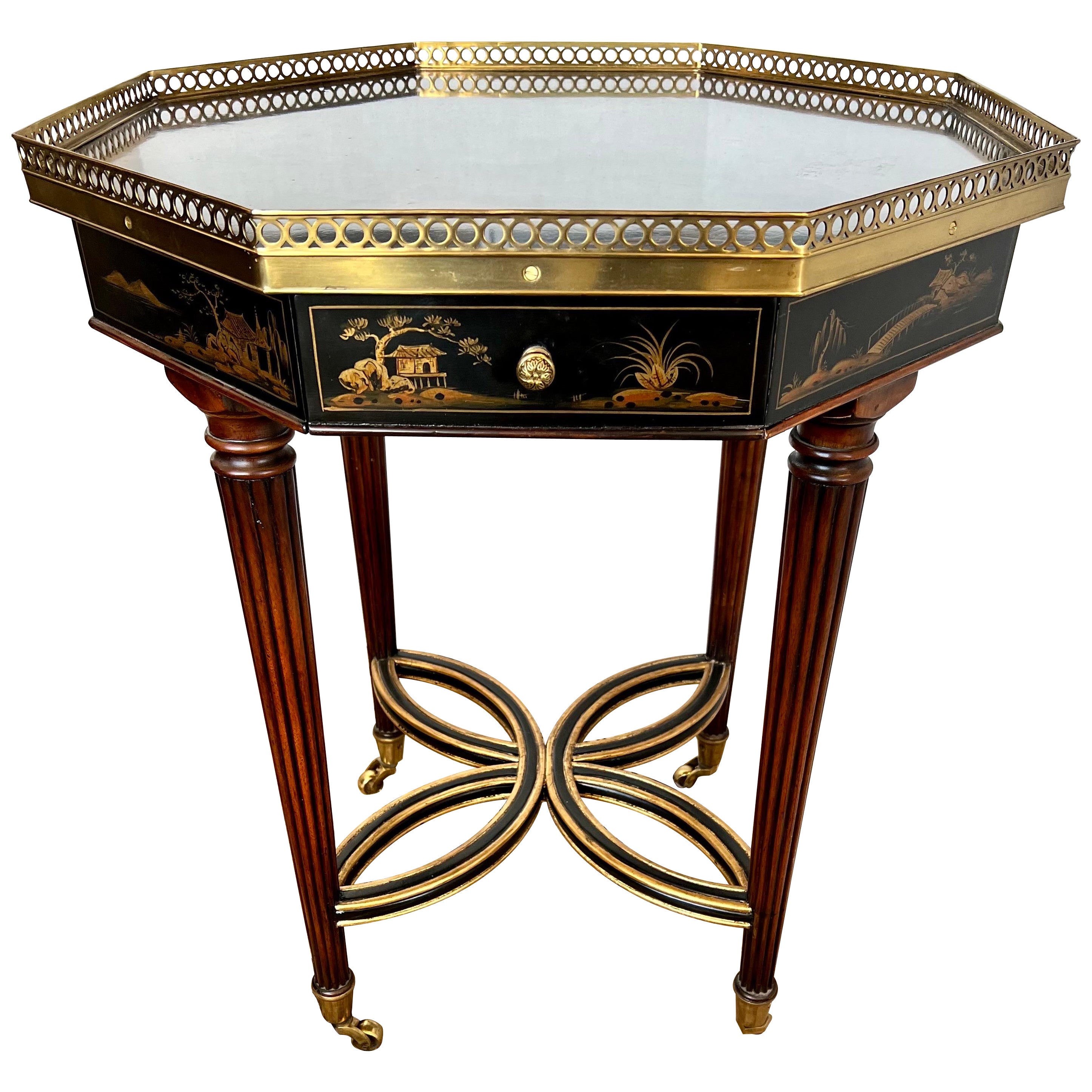 Theodore Alexander Chinoiserie Octagonal Black Lacquered and Gold Accent Table