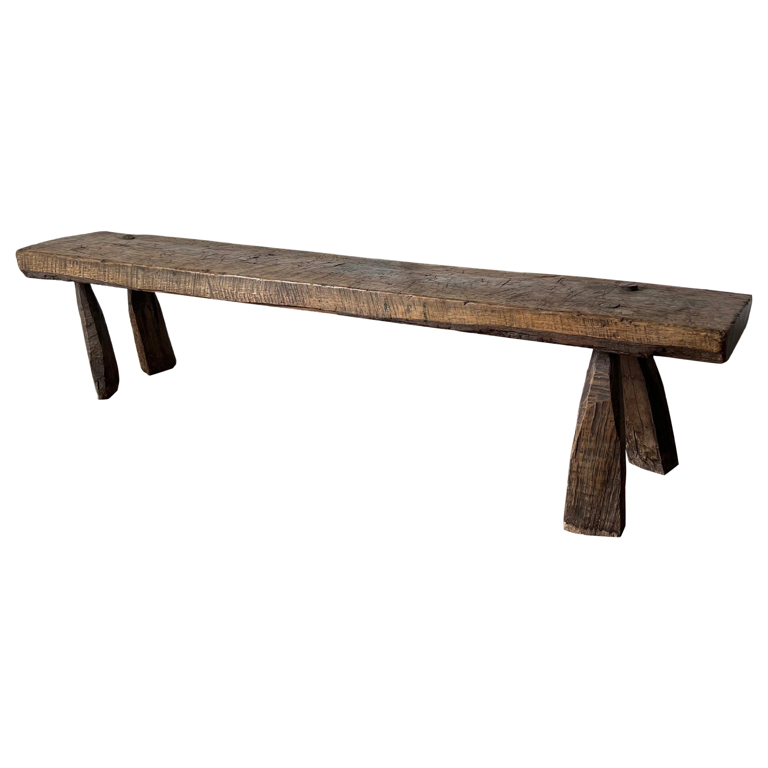 17th Century American Bench in Carved Pine with Incredible Patina