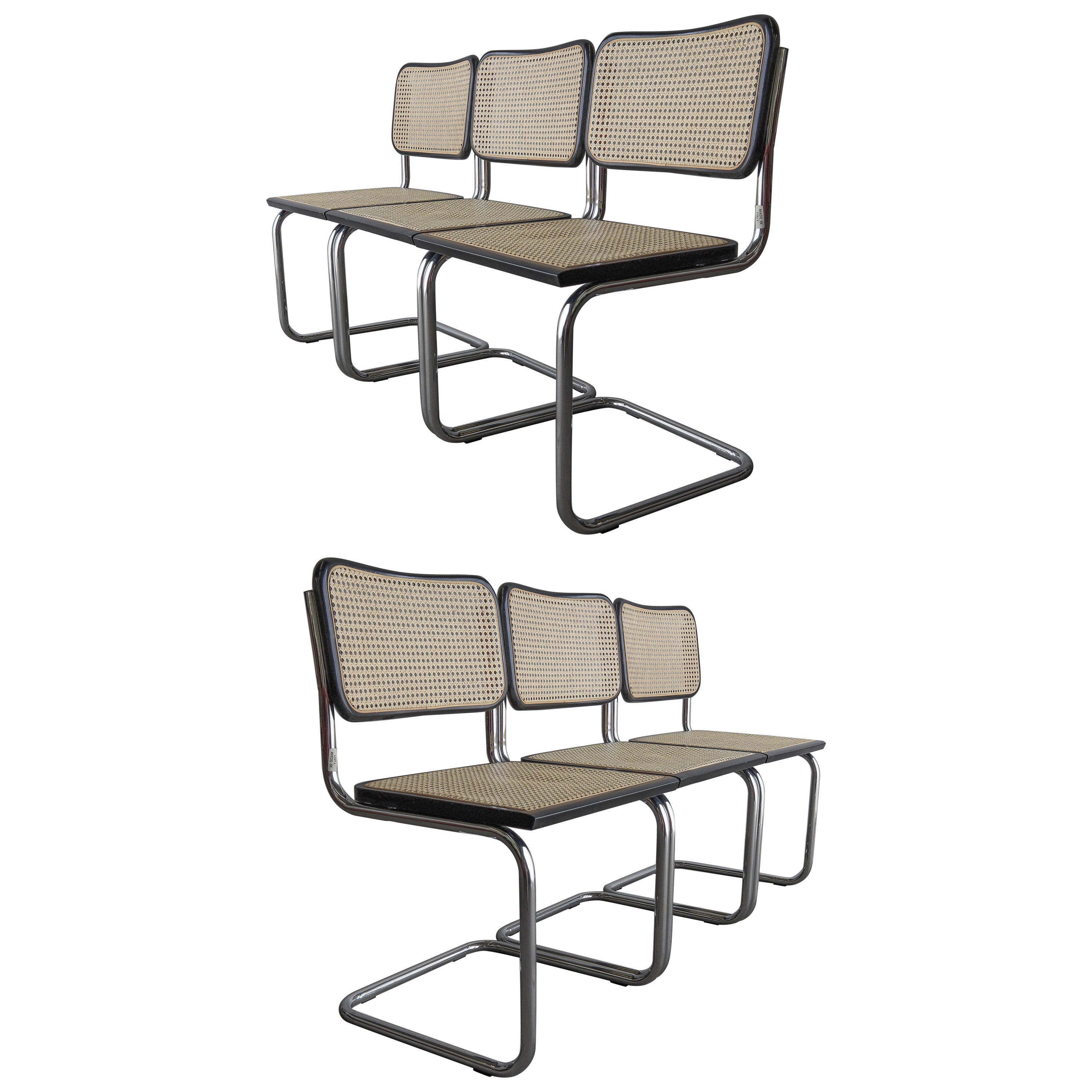 Vintage Set of 6 Cane Cesca Chairs by Marcel Breuer