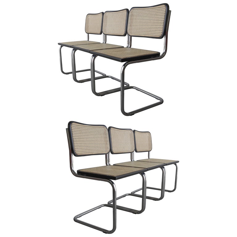 Vintage Set of 6 Cane Cesca Chairs by Marcel Breuer For Sale
