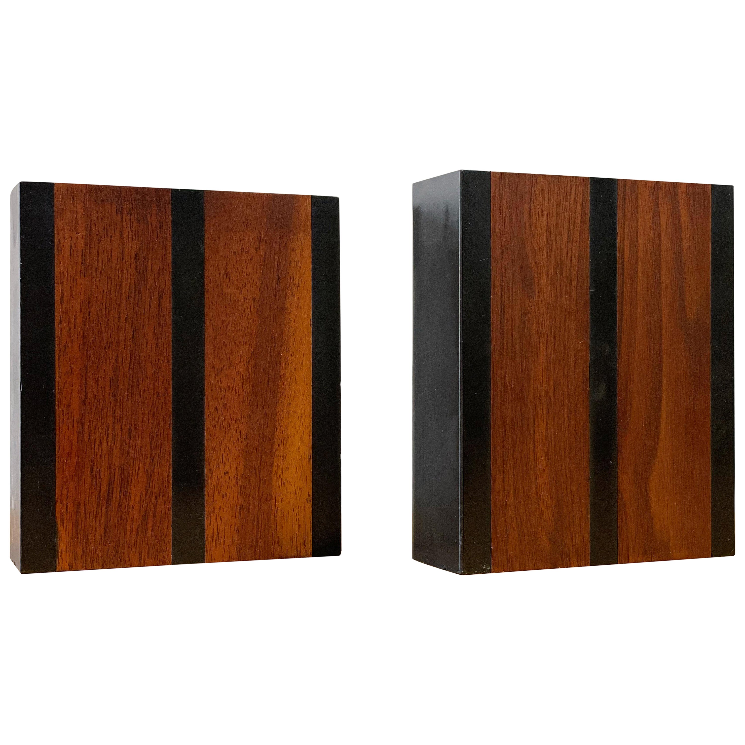 Harpswell House Walnut and Slate Modernist Bookends, After Phillip Lloyd Powell