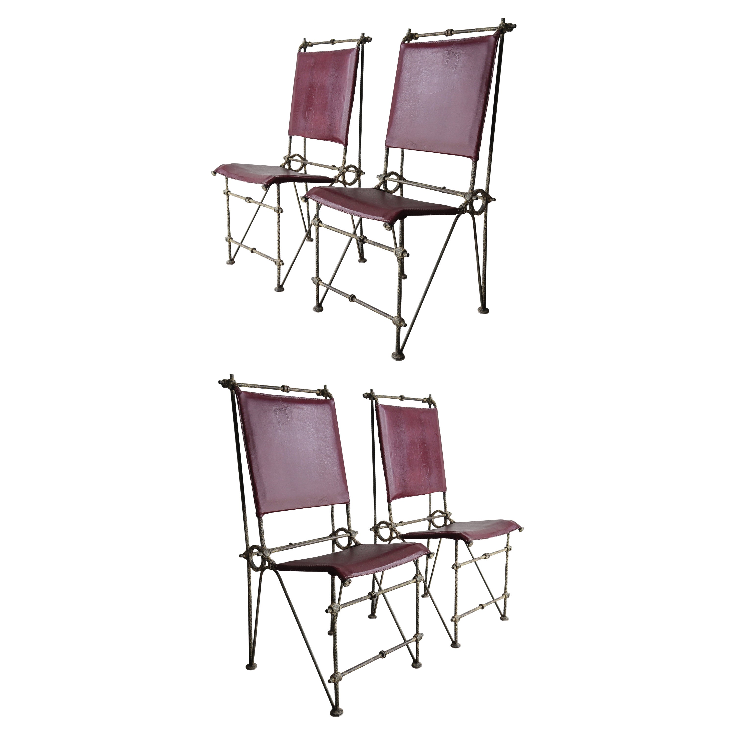 Ilana Goor Handwrought Metal and Leather Dining Chairs