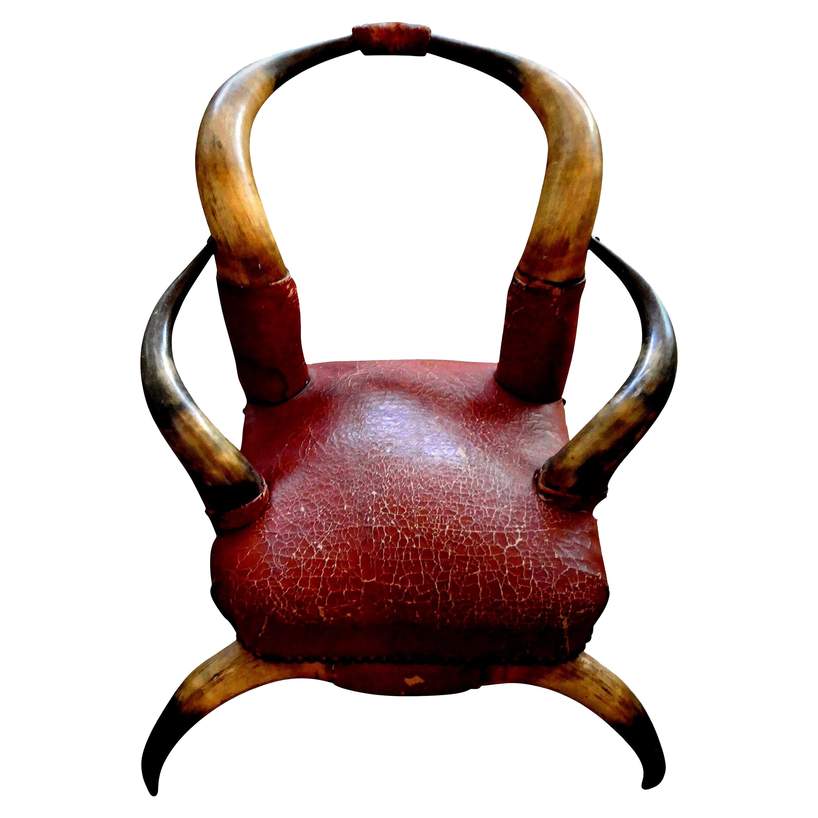Antique Children's Horn Chair Upholstered in Leather