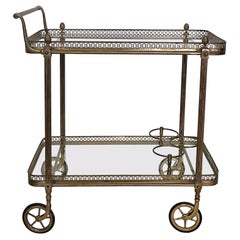 Neoclassical Style Brass Bar Cart Style of Maison Bagués Fleurs de Lys, 1940s