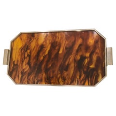 Amazing Serving Tray in Lucite Tortoise and Chrome in the Style of Guzzini