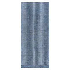 Contemporary Striped Blue and White Hand Knotted Runner by Doris Leslie Blau