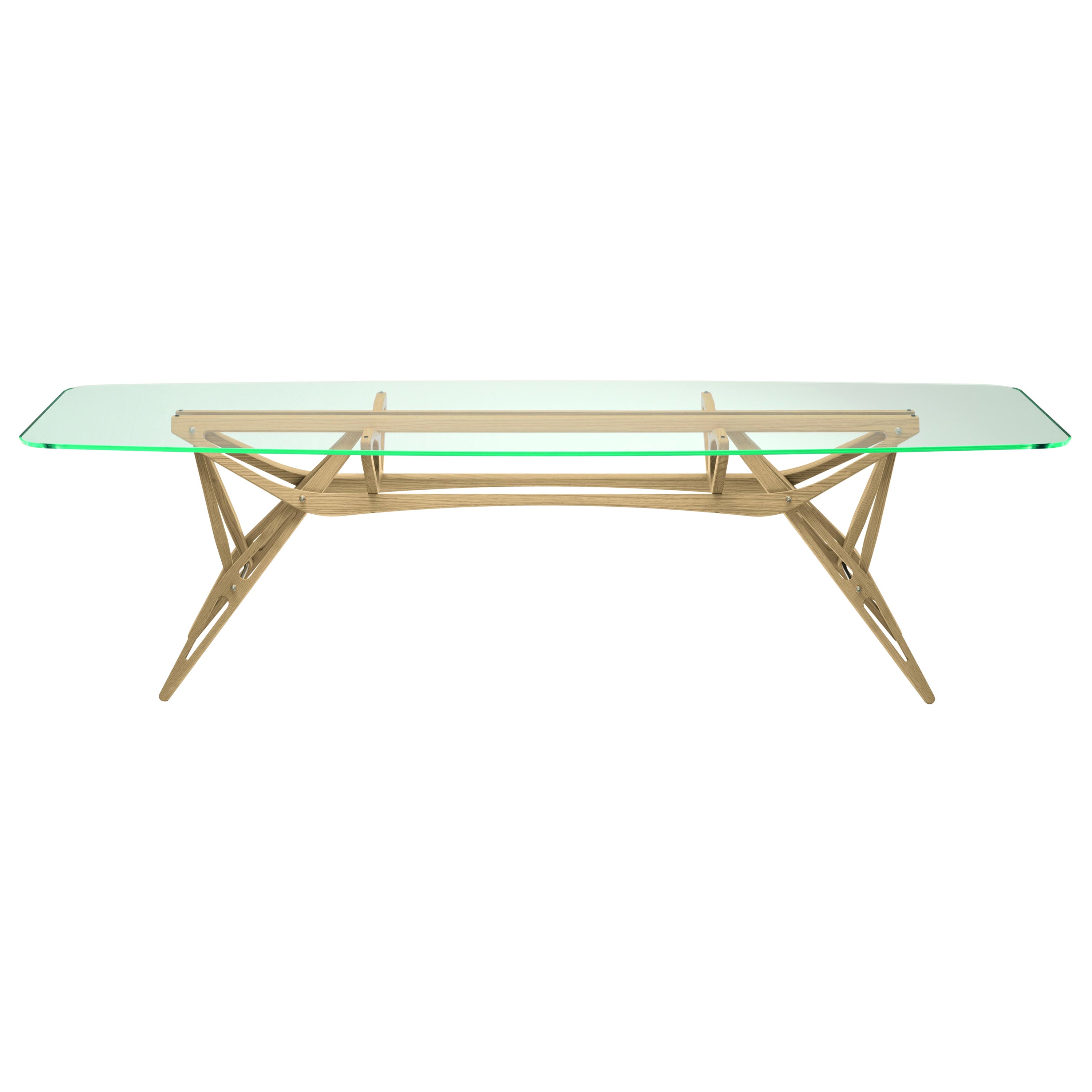Table Zanotta Reale CM de taille moyenne avec plateau en verre transparent et cadre en chêne naturel
