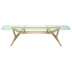 Zanotta Medium Reale CM Table in Clear Glass Top with Natural Oak Frame