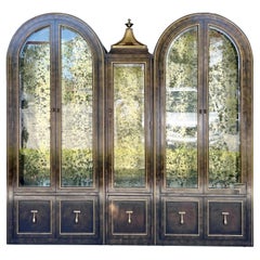 3 Mastercraft Carpathian Elm & Brass Vitrine Cabinets by William Doezema