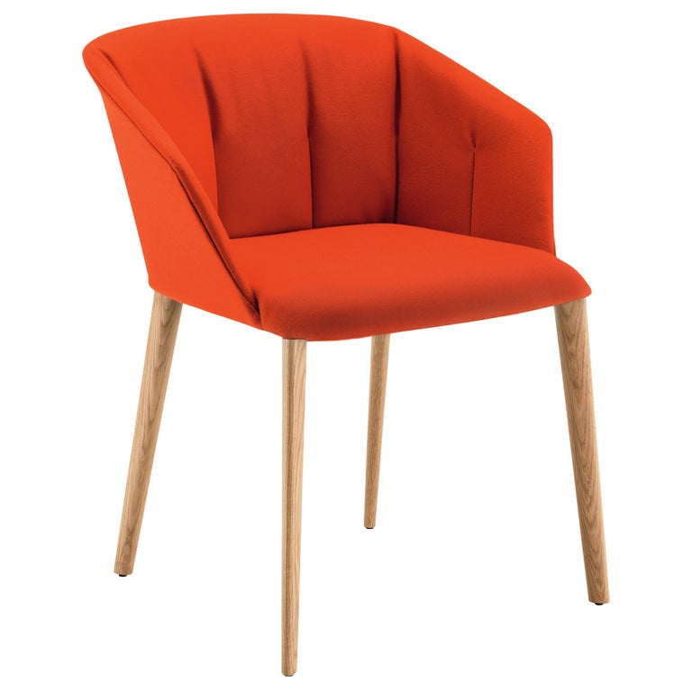 Zanotta Liza Armchair in Orange Upholstery with Natural Oak Frame For Sale