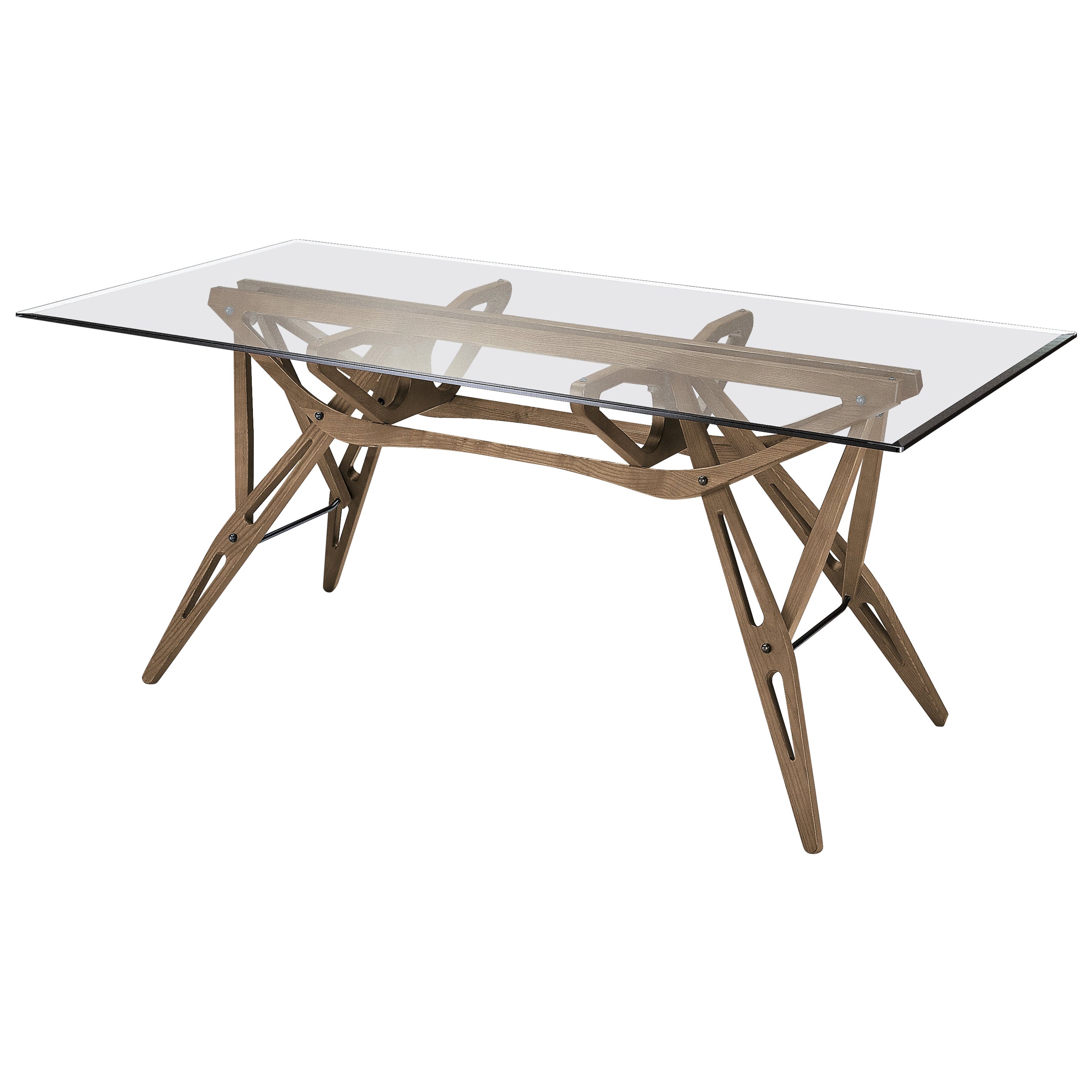 Zanotta Small Reale Table in Glass Top with Bevelled Edges with Walnut Frame For Sale