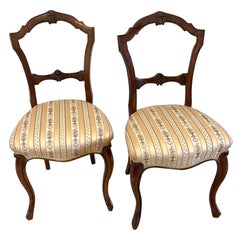 Pair of Antique Victorian Quality Carved Walnut Side Chairs