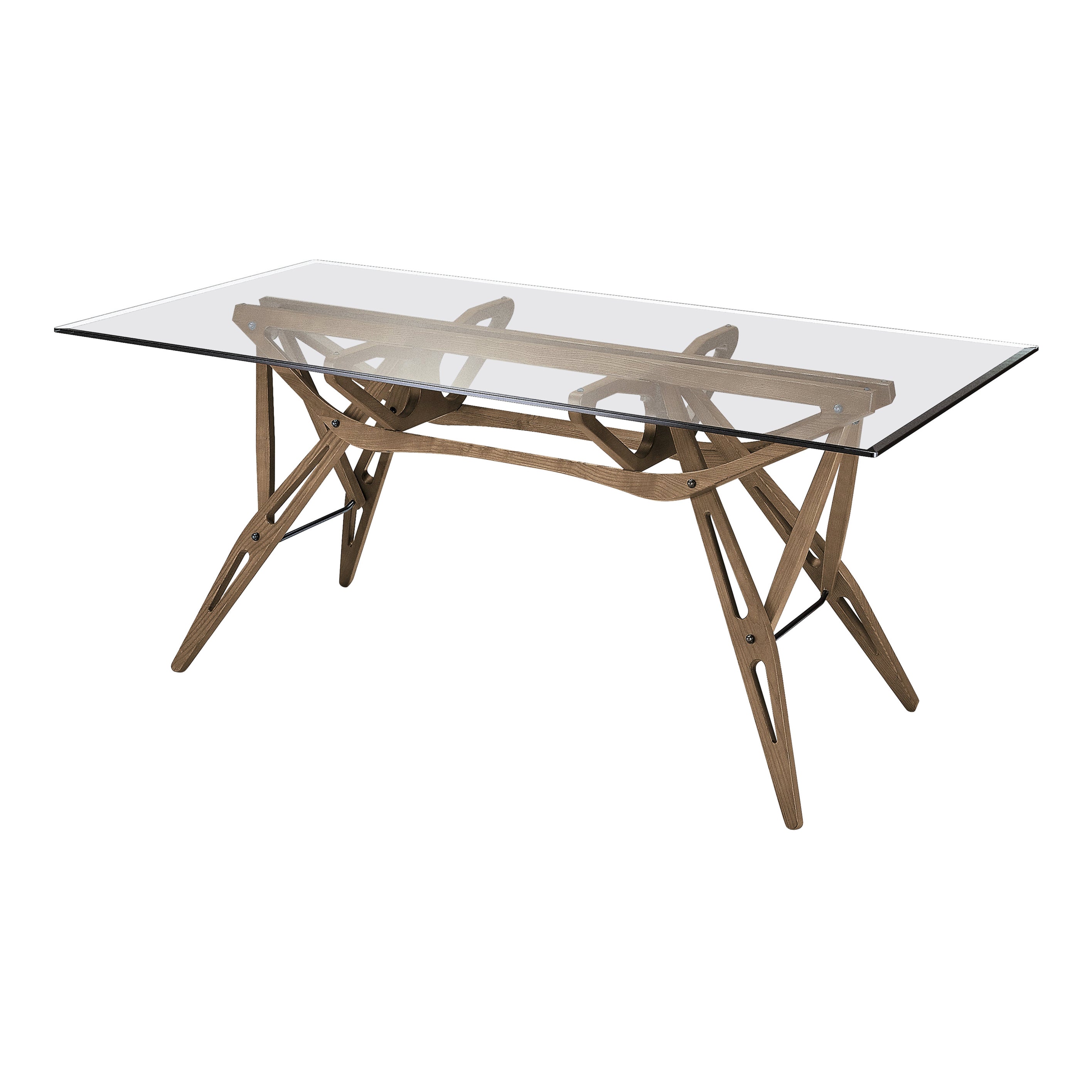 Zanotta Large Reale Table in Glass Top with Bevelled Edges with Walnut Frame