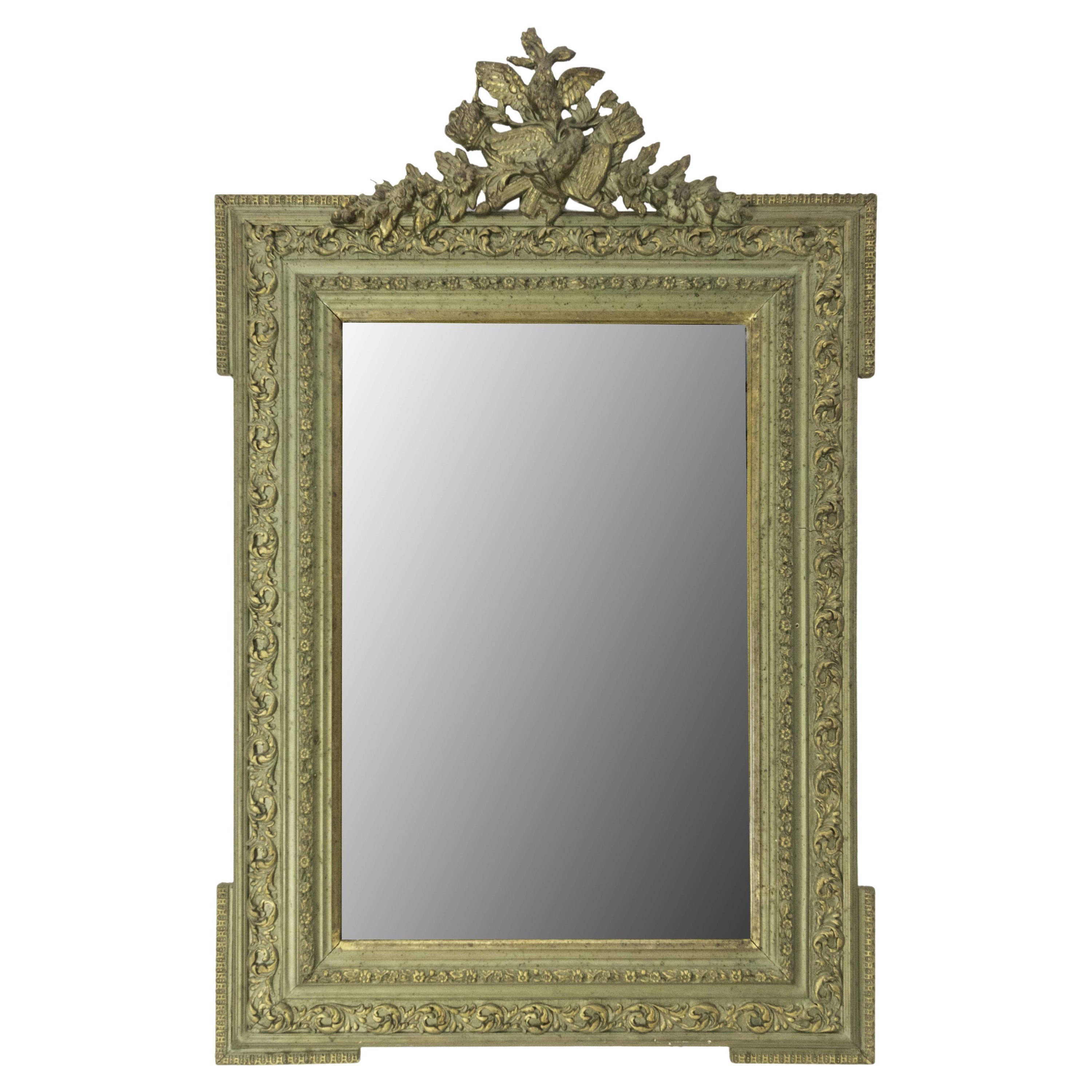 French Stucco Mirror with Bronze Patina Vegetal Patterns, Napoleon III c. 1890 For Sale
