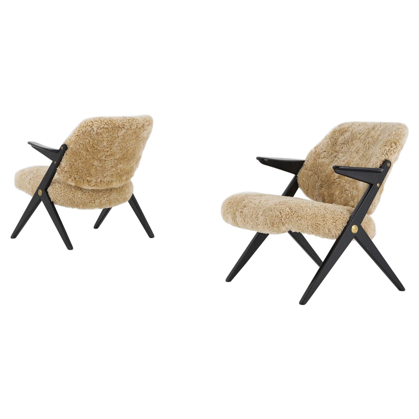 Scandinavian Mid Century Easy Chairs in Sheepskin by Bengt Ruda for NK