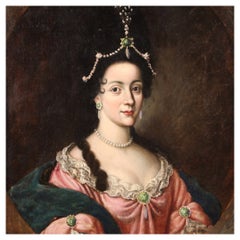 18th Century Oil on Canvas Italian Antique Lady Portrait Painting, 1740