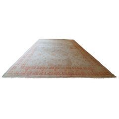 Tapis turc ancien d'Oushak, tapis oriental fait main, beige, taupe, corail pâle