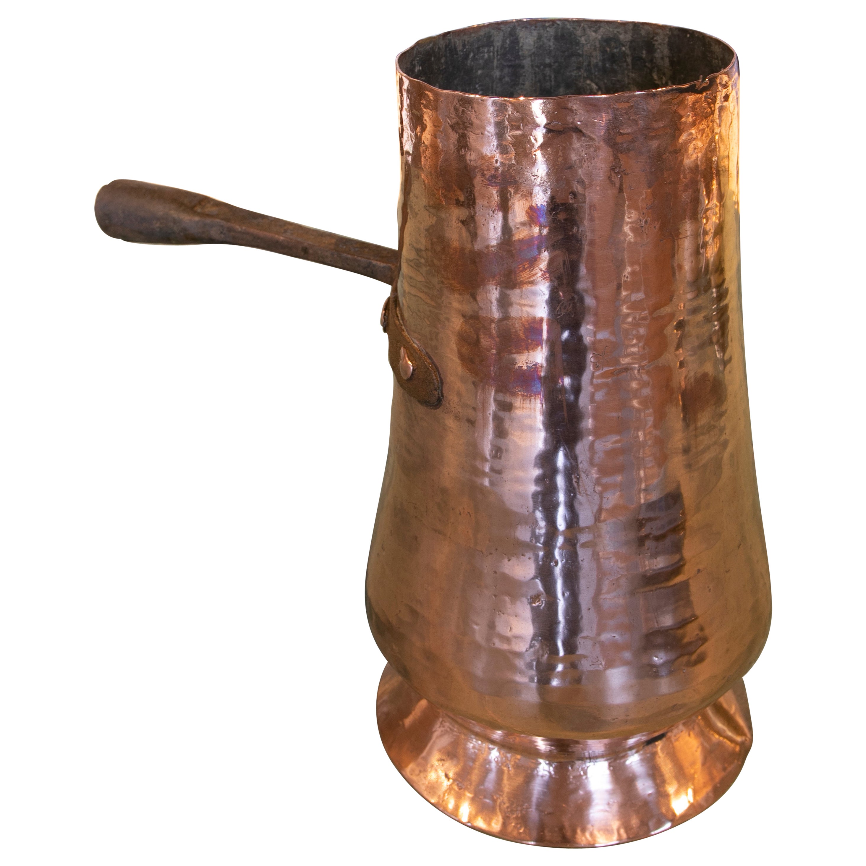 Spanish Handmade Brass Pitcher with Handle for Kitchen For Sale