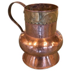 Spanish Brass Jug Decorated with Embossed Skirt on the Top
