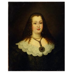 18th Century Elegant Portrait of Noble Lady with Necklace and Pendant