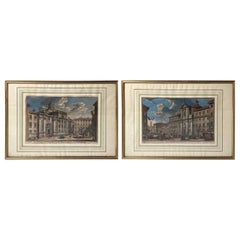 Two 18th Century Hand Colored Engravings by Giuseppe Vasi Framed