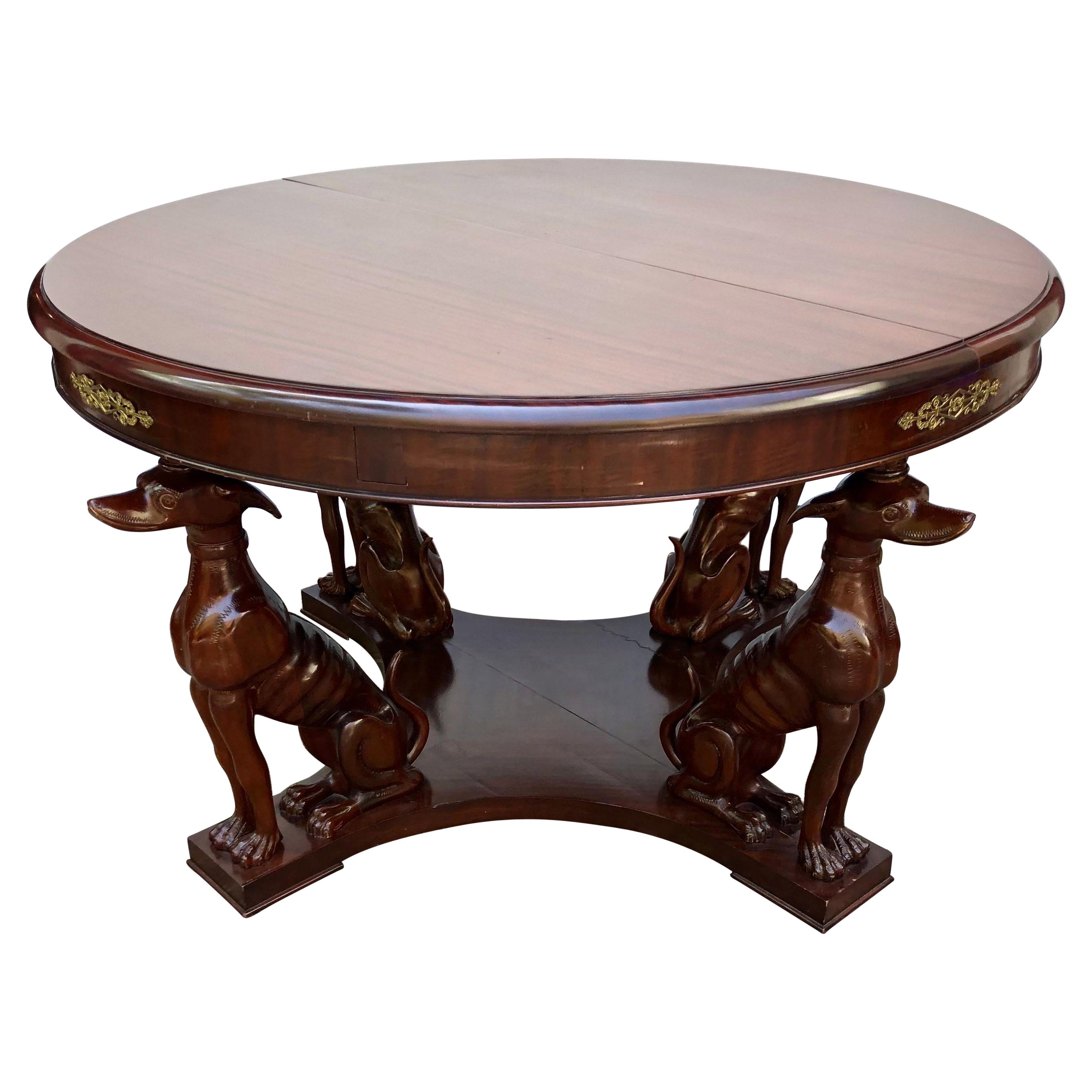 Neapolitan Art Deco Whippet Center/Dining Table with Bronze Mounts, Early 20th C For Sale