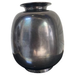 Cylindrical Vase, Paul Ami Bonifas, Ceramic, Black Luster Earth, circa 1930