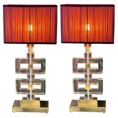 Clear Murano Glass Blocks Lamps Ice Effect with Our Lampshades, 1970s
