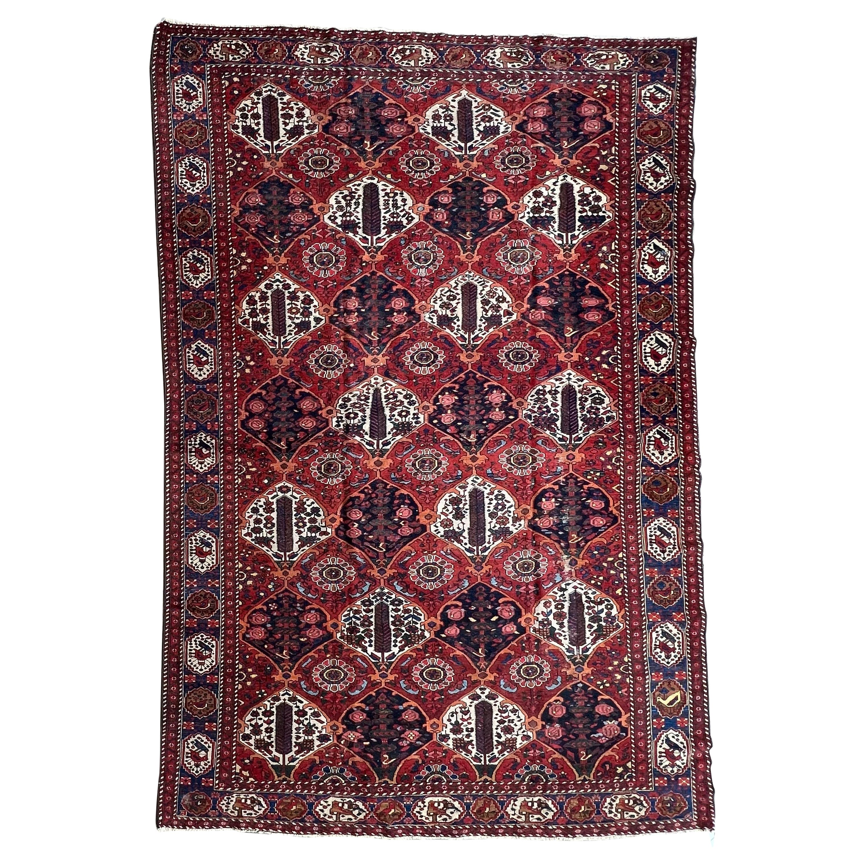 Antique Persian Bakhtiari Tribal Rug with Florals, Trees, Birds For Sale