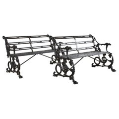 Antique Pair of Coalbrookdale Serpent and Grape Pattern Iron Garden Benches