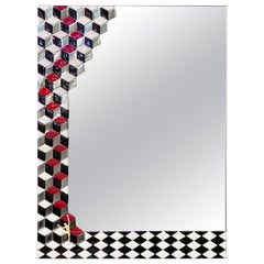 Bespoke Escher Inspired Italian Red Black White Smoked Murano Glass Satin Mirror