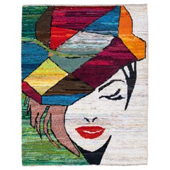 Modern Turkish Handmade Multicolor Wool Rug with Expressionism Design