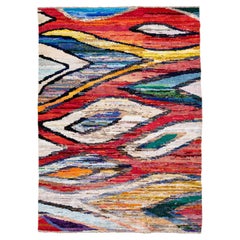 Multicolor Modern Turkish Handmade Wool Rug with Abstract Design