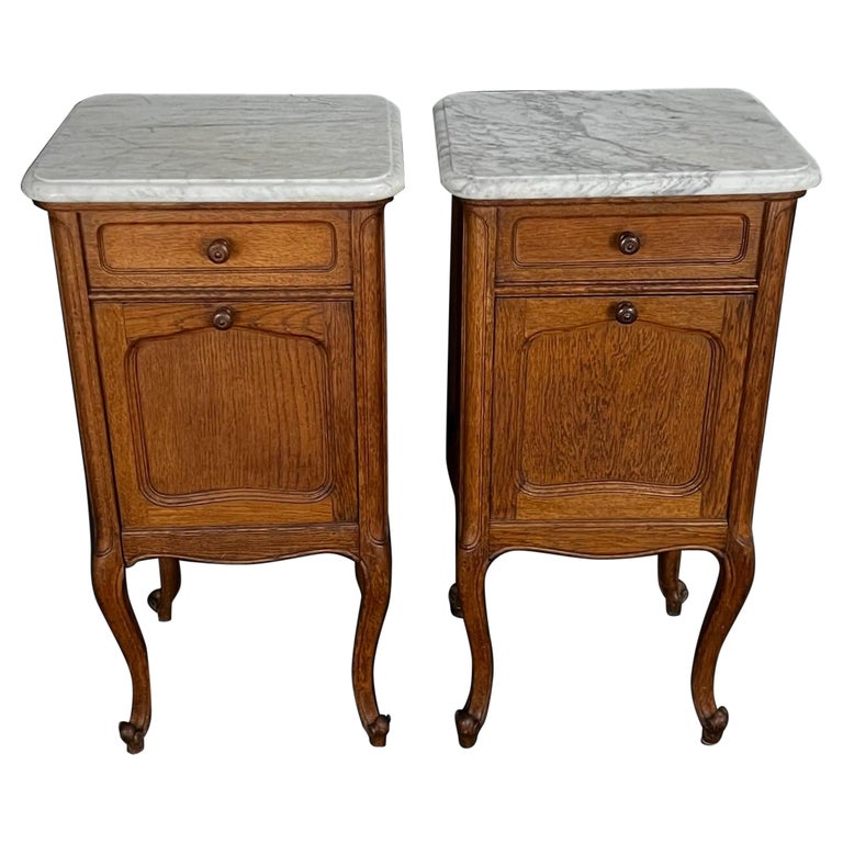 Lovely Pair of French Marble Top Antique Night Stands For Sale at
