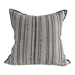 Custom Made French Linen Pillow Natural Linen with Black Embroidered Stripe