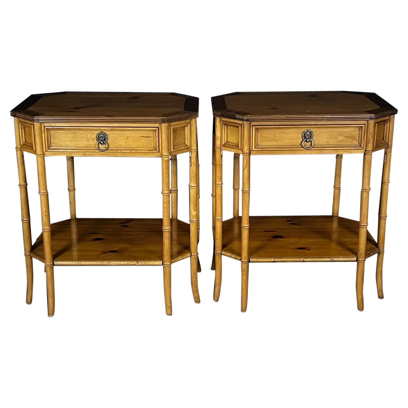 Stylish Pair of Baker Faux Bamboo Night Stands
