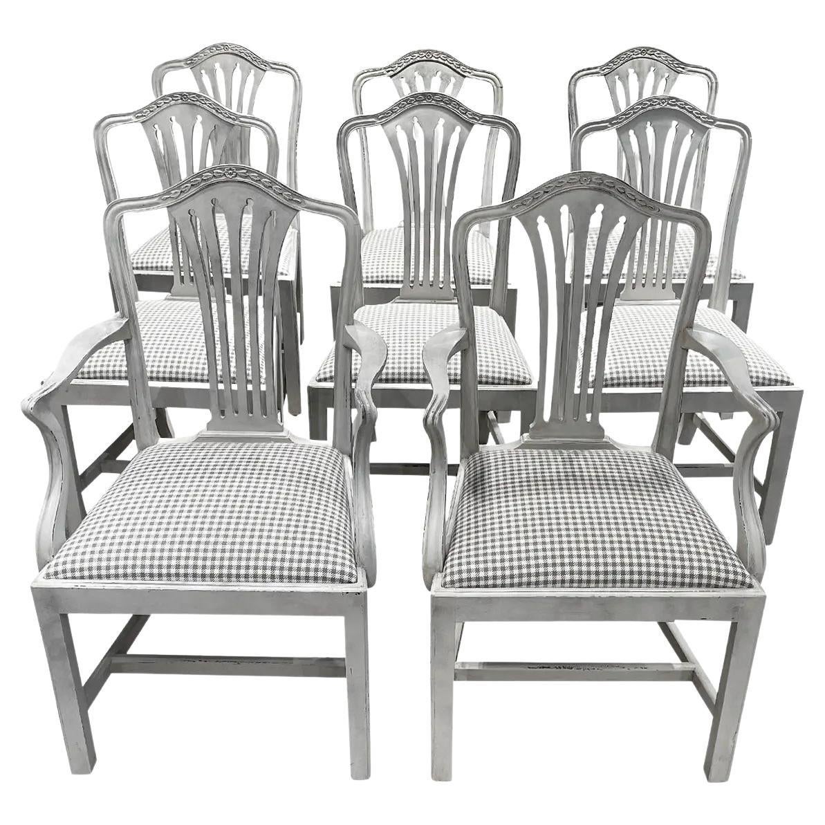 19th Century Grey Danish Gustavian Set of Eight Scandinavian Dining Room Chairs
