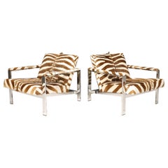 Milo Baughman Lounge Chairs in Zebra Hide