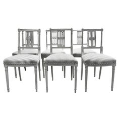 19th Century Light-Grey Danish Set of Six Used Scandinavian Small Side Chairs