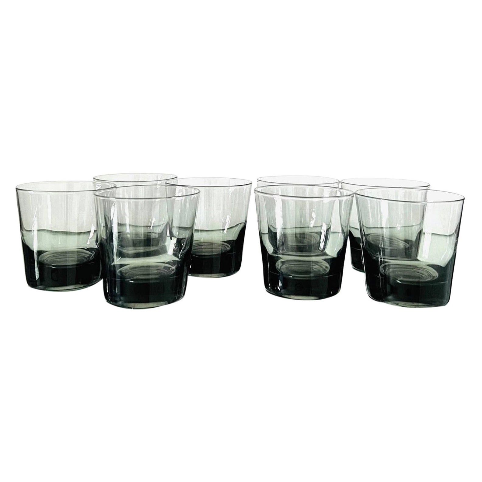 Set of Eight Mid-Century Modern Smoked Grey Cocktail Glasses, Denmark, C. 1960s  For Sale