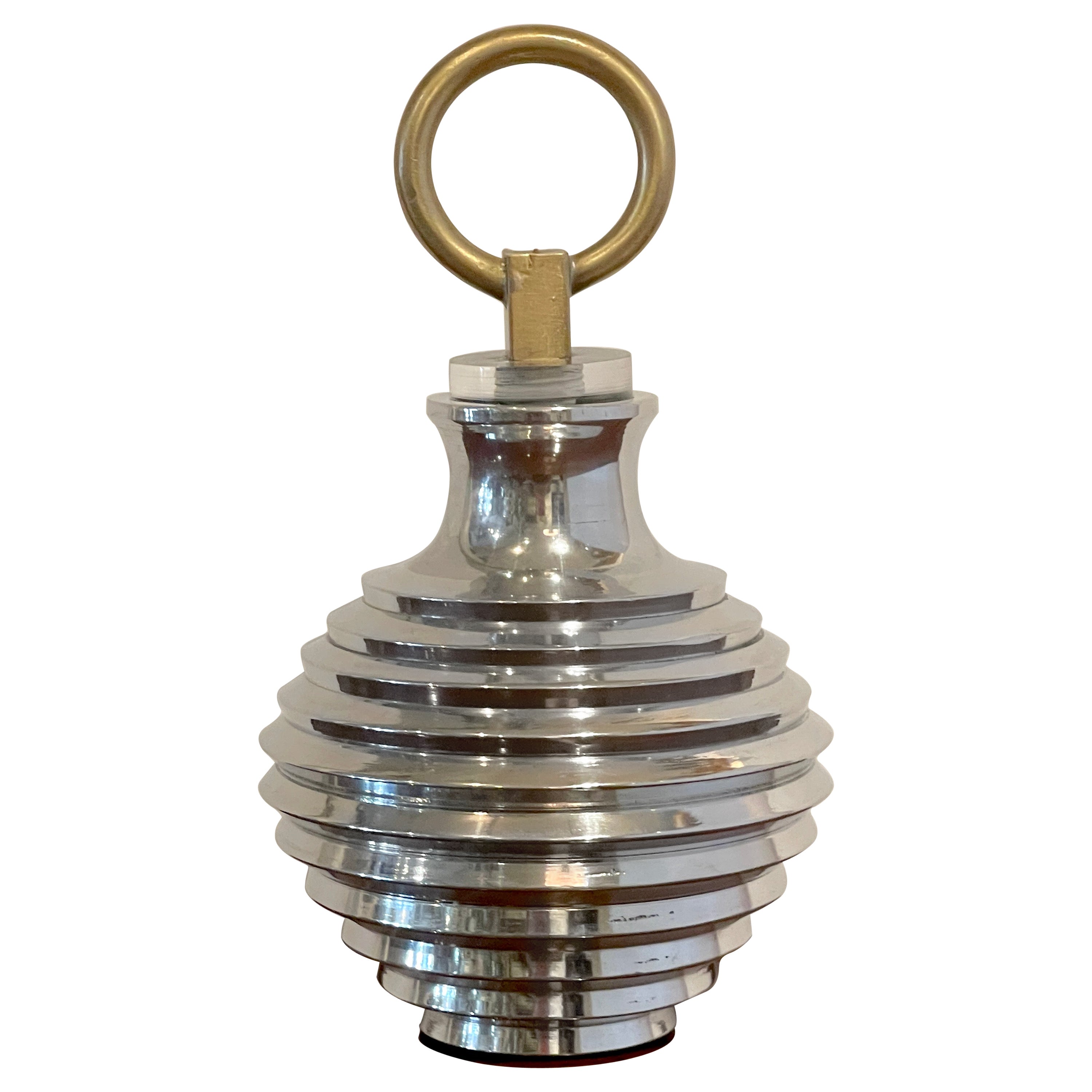 French Modern Polished Chrome & Gilt Hand Grenade Style Decanter