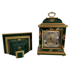 Green Chinoiserie Chiming Clock with Matching Wall Bracket