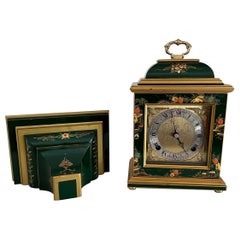 Green Chinoiserie Chiming Clock with Matching Wall Bracket, Elliott of London