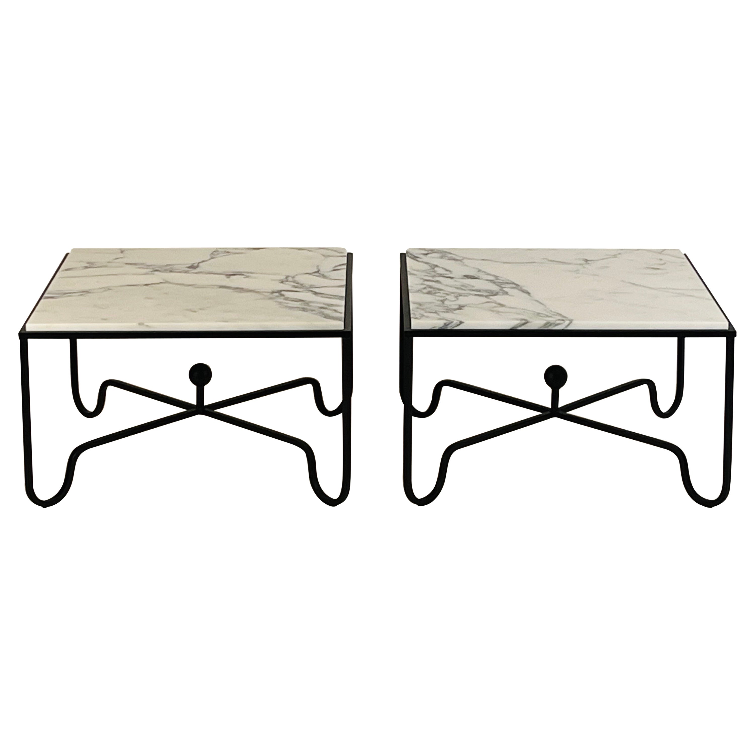 Pair of Chic Arabescato Marble 'Entretoise' Side or End Tables by Design Frères