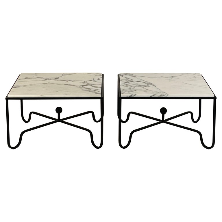 Pair of Chic Arabescato Marble 'Entretoise' Side or End Tables by Design Frères For Sale