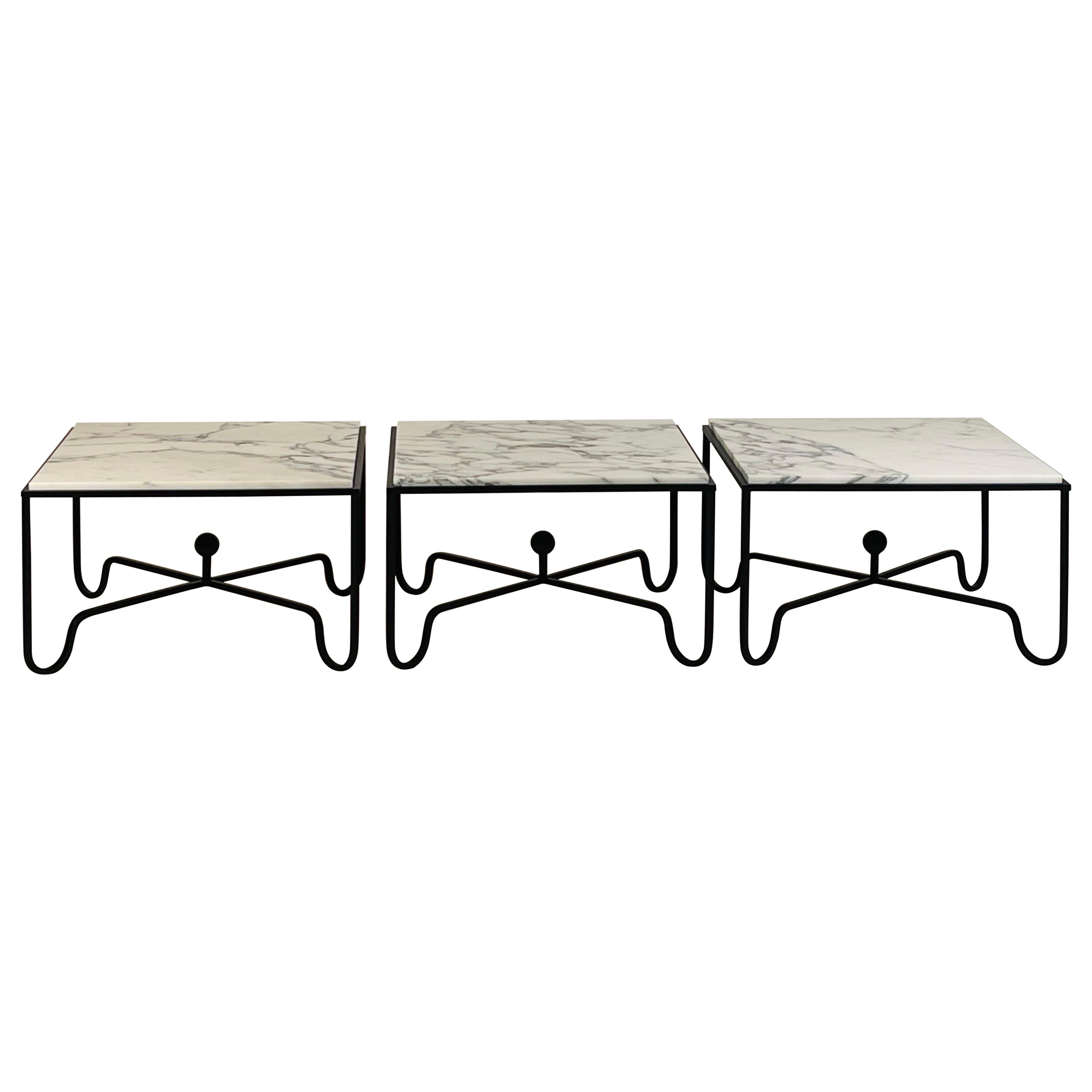 Chic 3-Part Arabescato Marble 'Entretoise' Coffee Table by Design Frères
