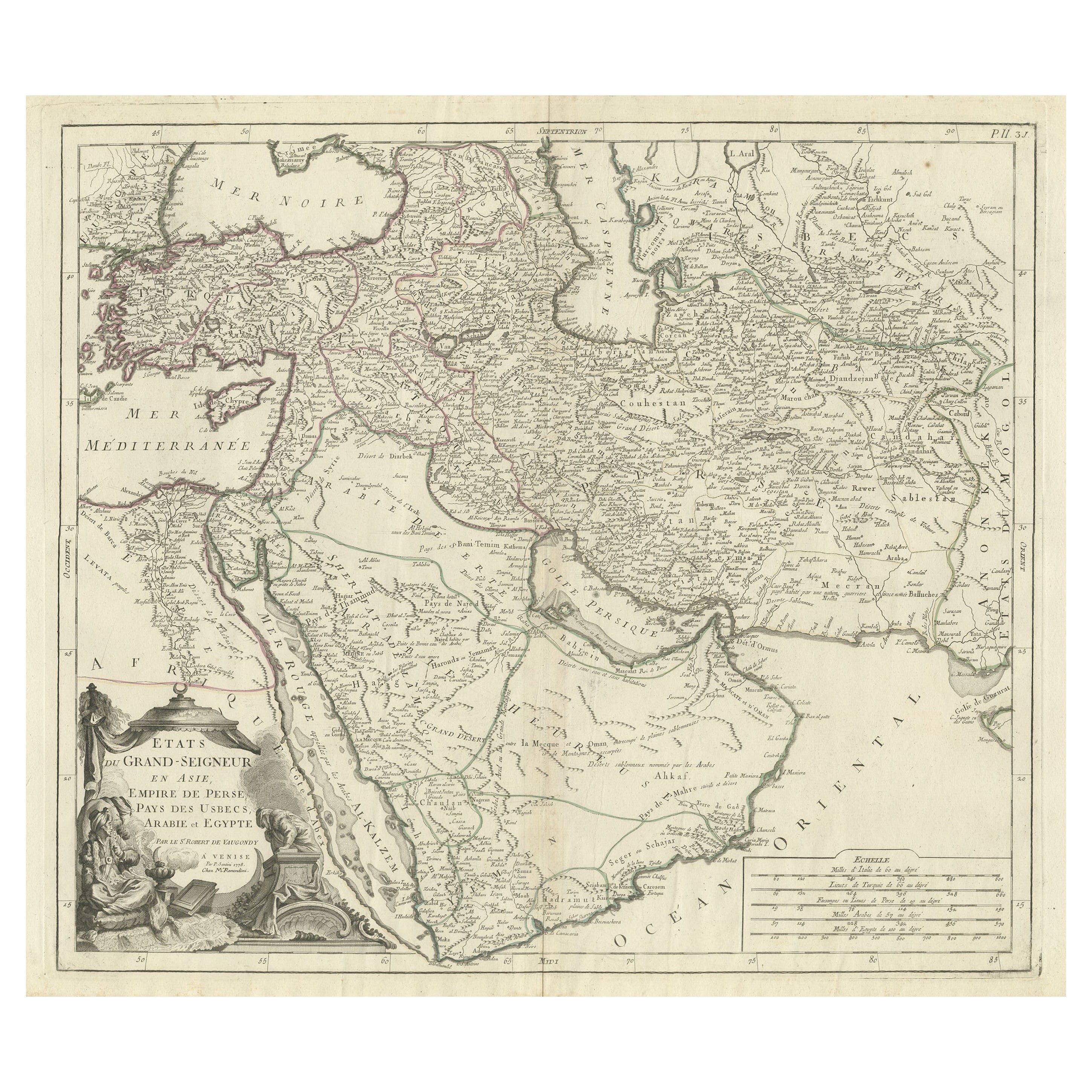 Detailed Original Antique Map of the Turkish Empire with Arabia, 1778 For Sale